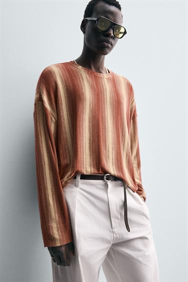 STRIPED FLOWING T-SHIRT - Red by Zara - Image 4
