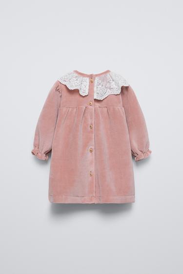 ROBE VELOURS COL BRODÉ - Rose de Zara - Image 1