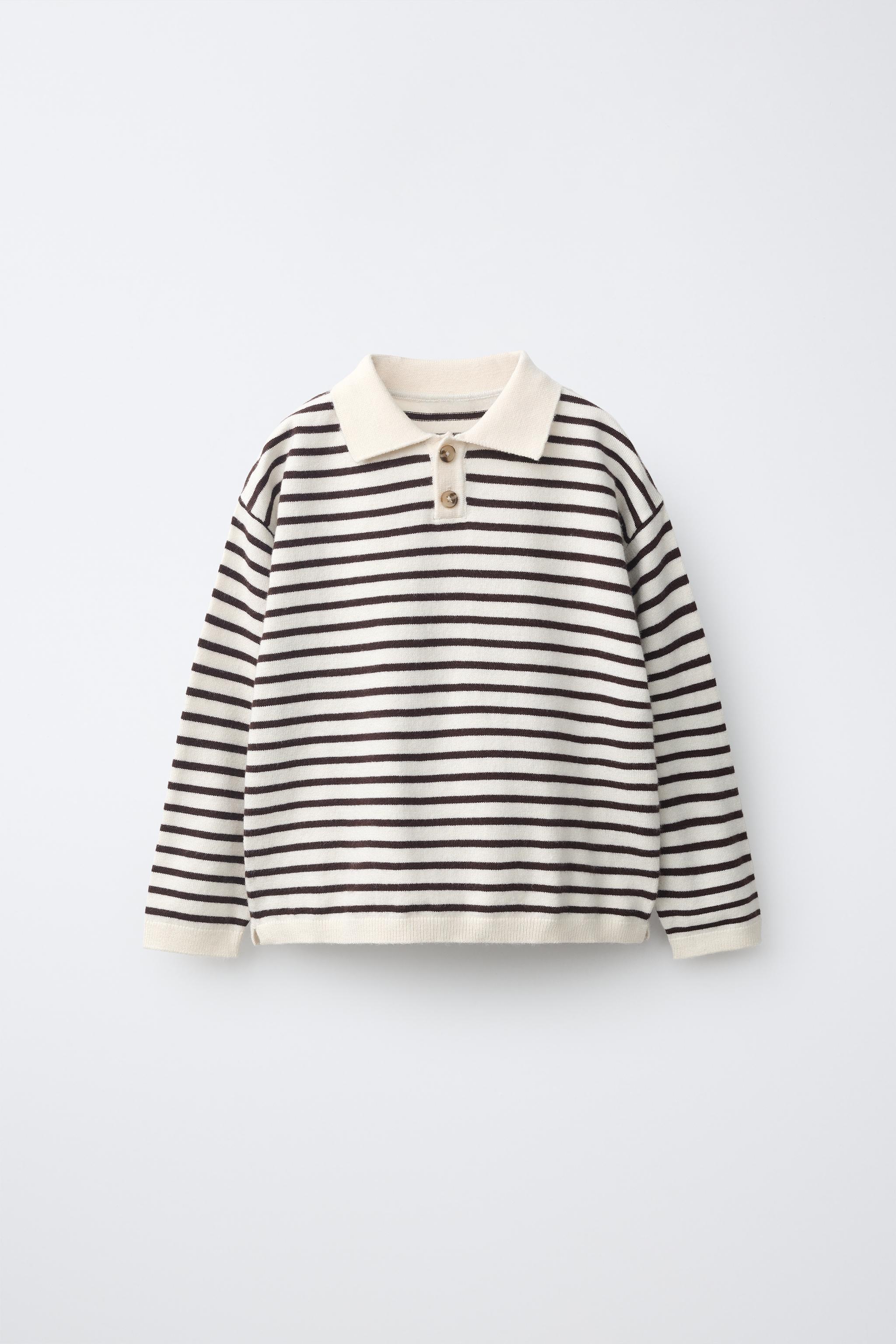 SOLID KNIT POLO — Ecru / Brown