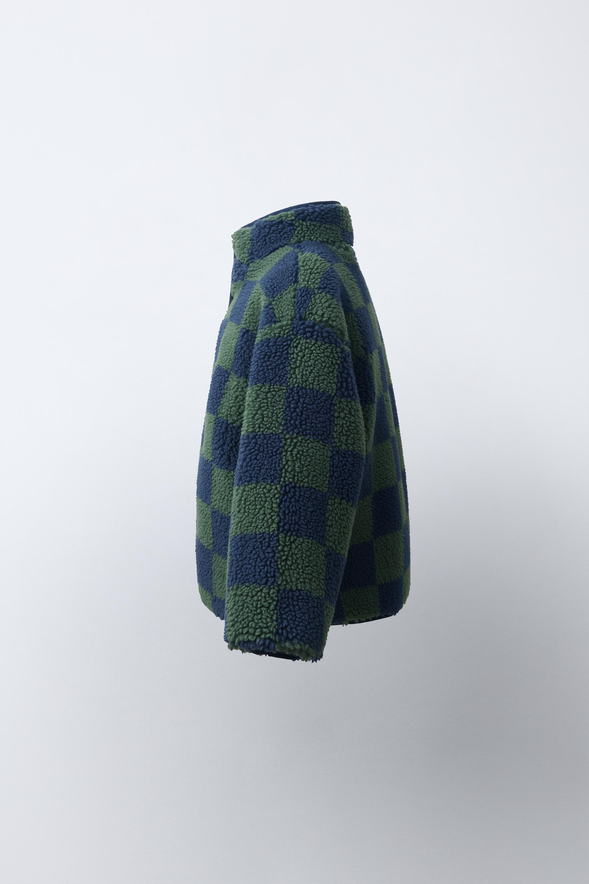 BLOUSON EFFET MOUTON À CARREAUX DAMIER