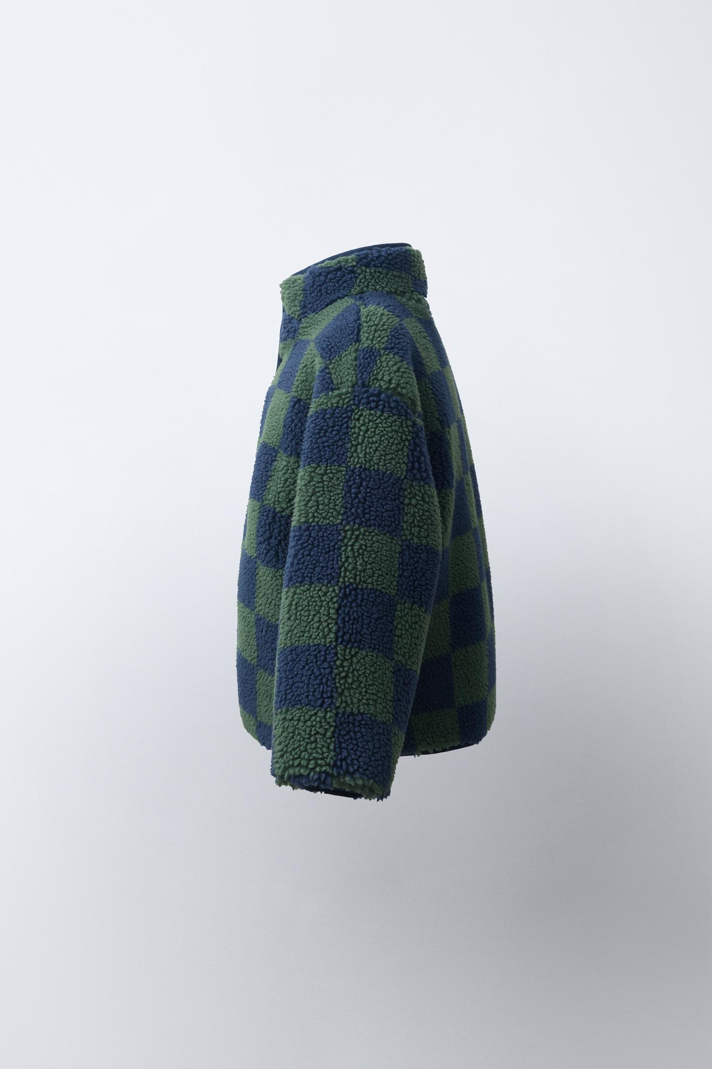 Детская куртка Zara Checkered Faux Shearling, цвет: Синий — фото 3