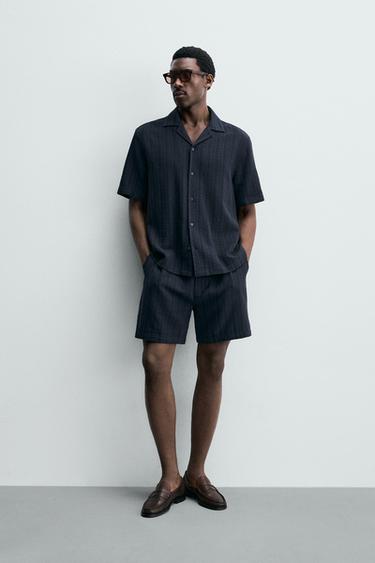 GEOMETRIC JACQUARD SHIRT - Navy blue by Zara
