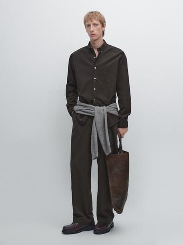 Zara Regular-fit shirt with pocket - Brown