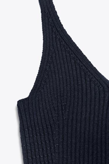 TOP EN MAILLE CÔTELÉE CEINTURE - Bleu marine de Zara - Image 6