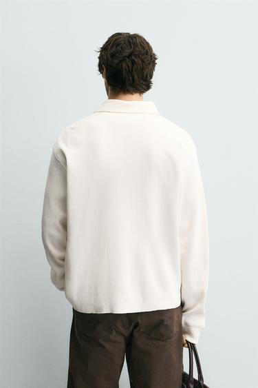 CONTRAST WAFFLE-KNIT RUGBY POLO SHIRT - Light beige by Zara - Image 2