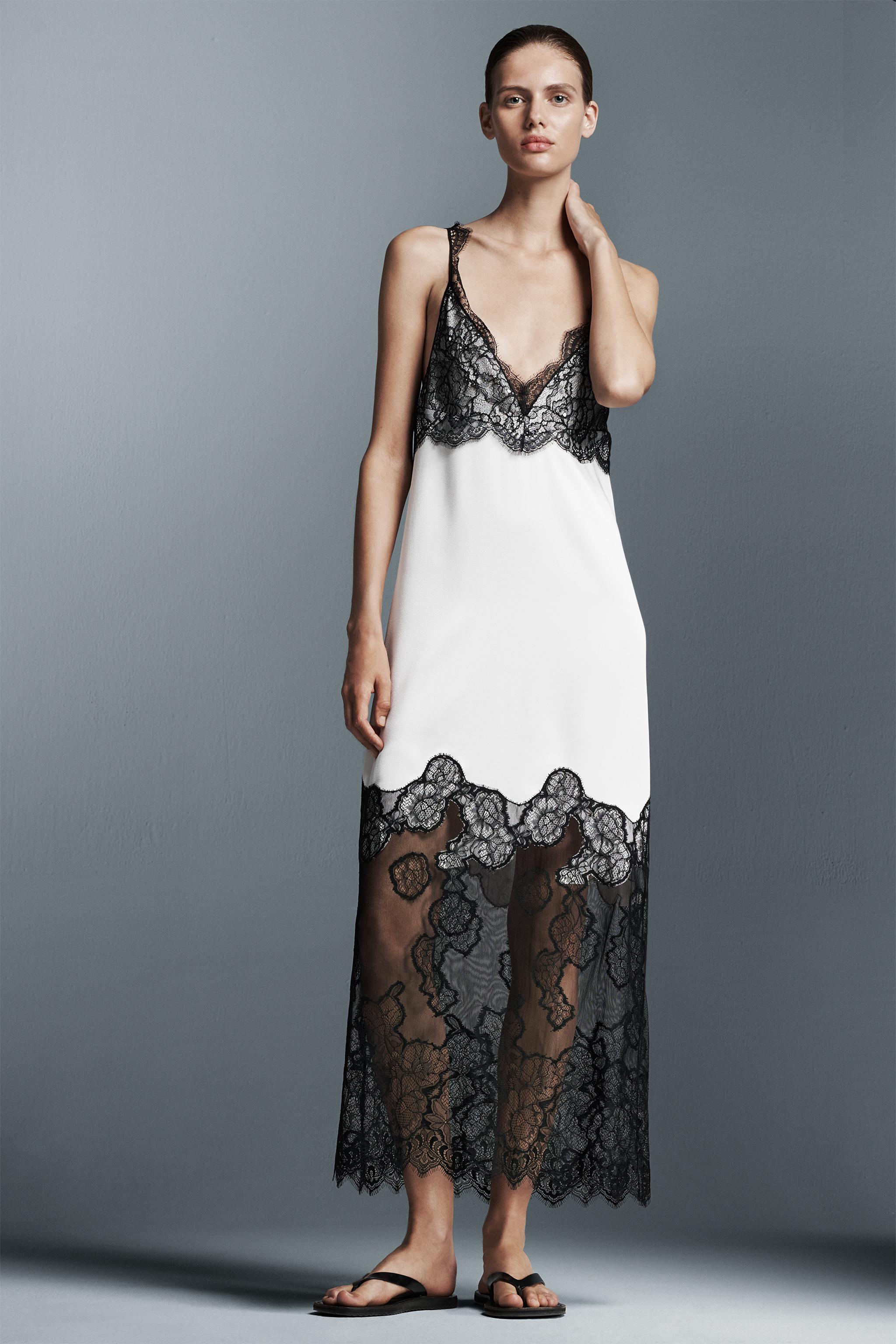 ZW COLLECTION SATIN DRESS WITH LACE TRIM White ZARA Ireland