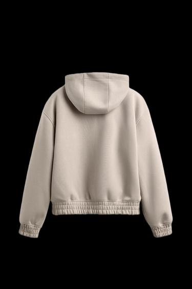 NEOPRENE-EFFECT ZIP-UP HOODIE - Stone by Zara