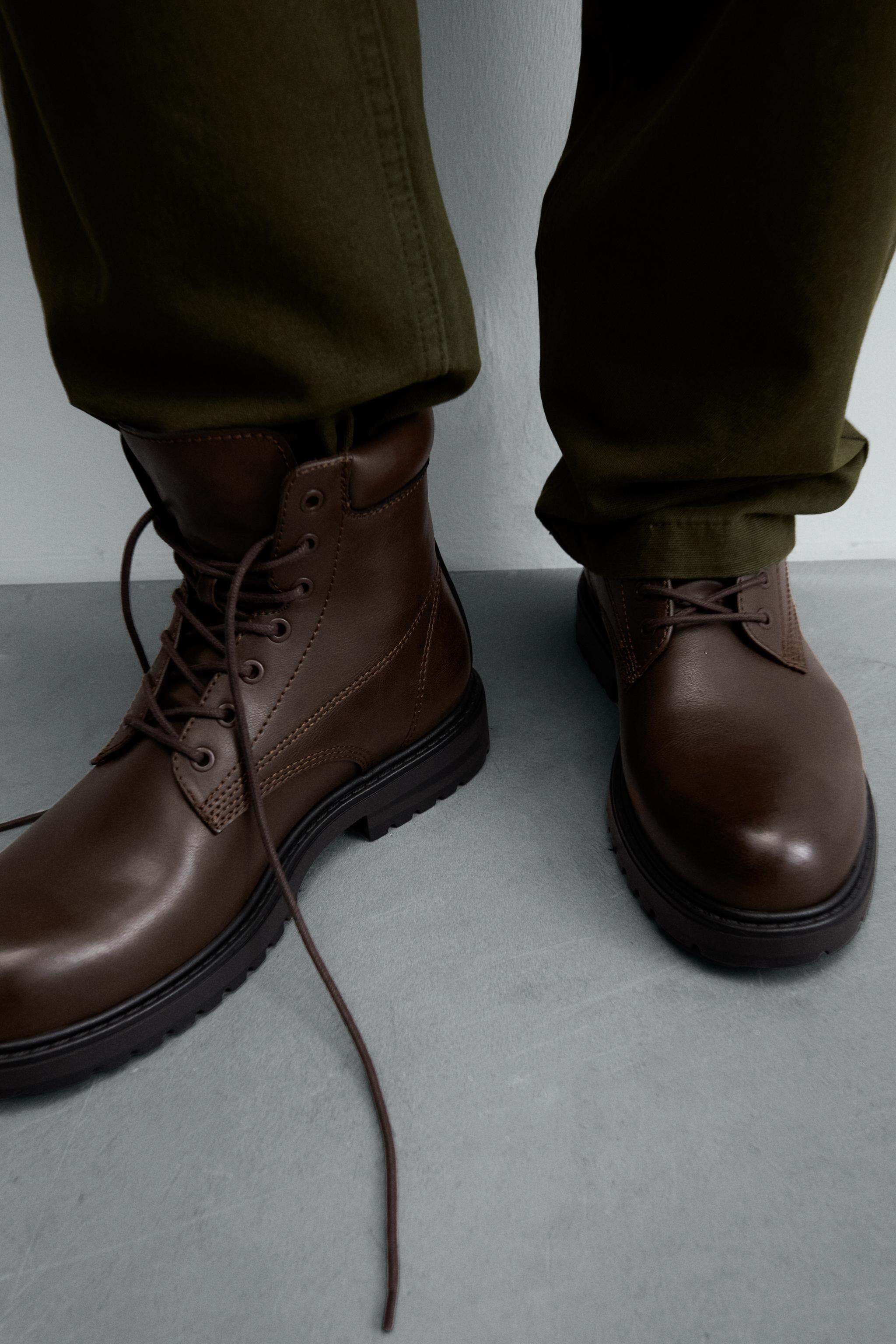 ボリュームレースアップブーツ - ブラウン | ZARA Japan / 日本