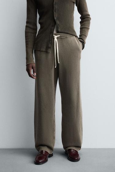TEXTURED KNIT TROUSERS - Tobacco by Zara