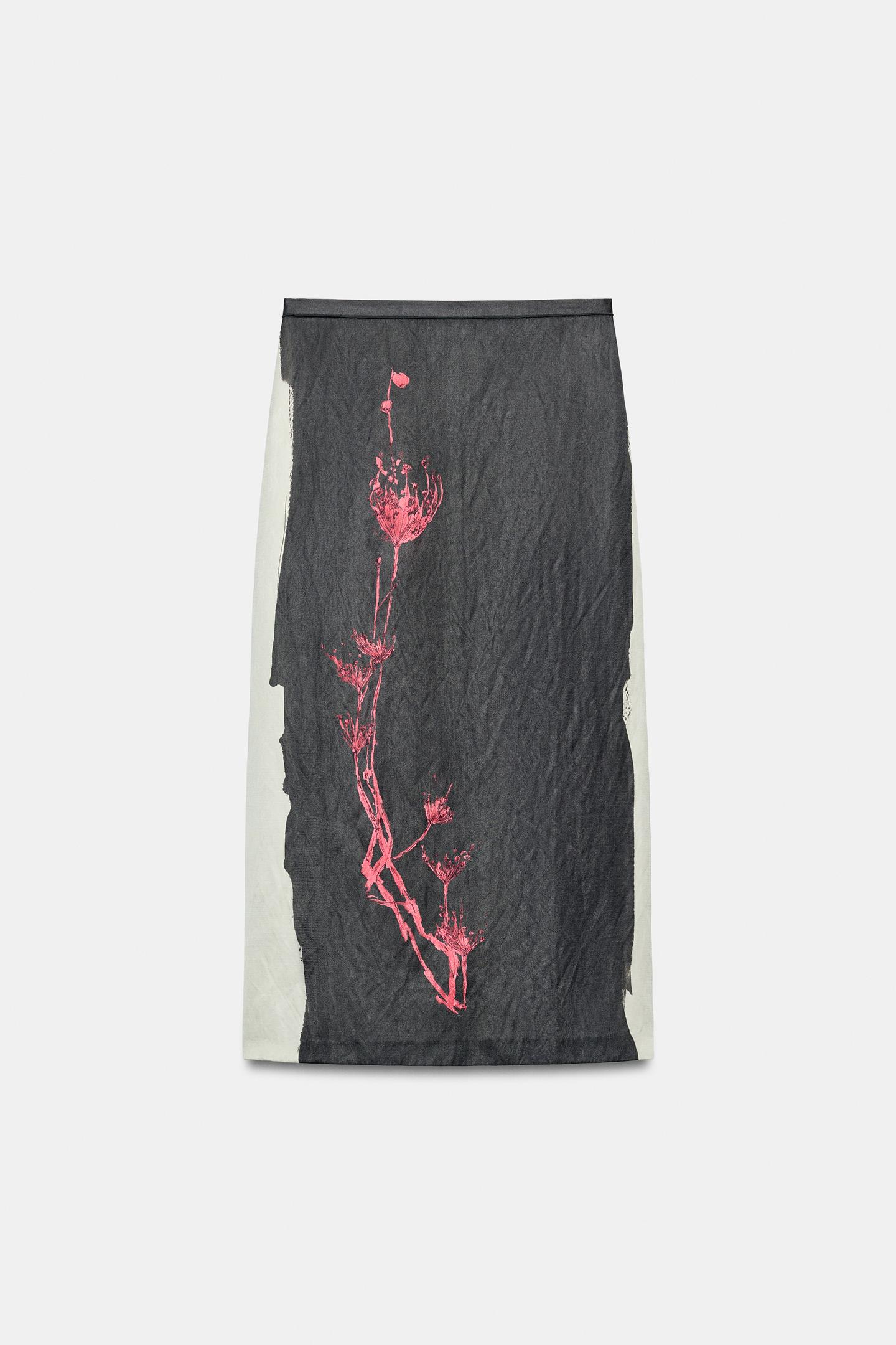 Женская юбка Zara ZW Collection Printed MIDI, цвет: Серо-коричневый серый — фото 4