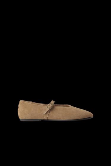 SPLIT SUEDE BALLET FLATS - Brown by Zara - Image 0
