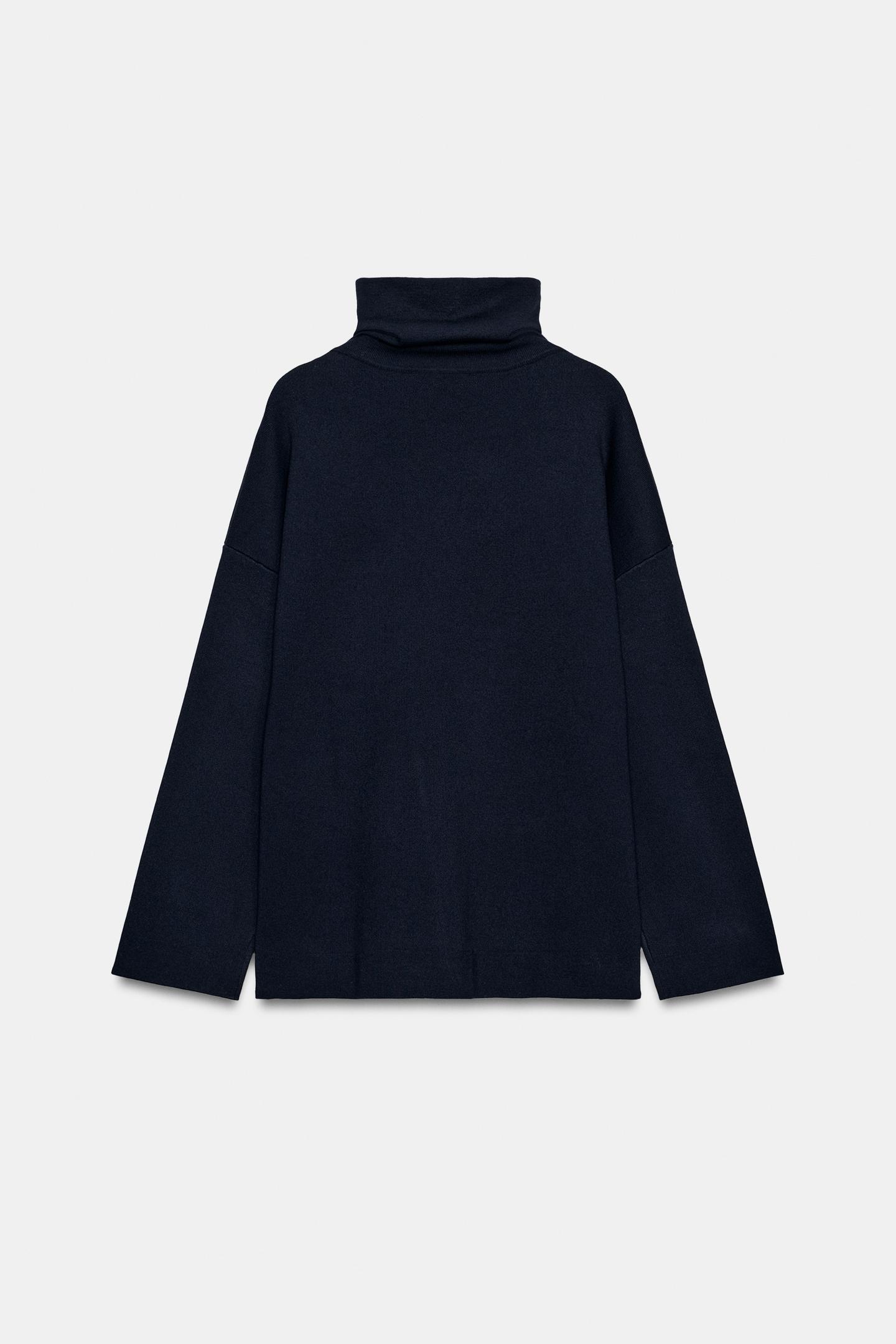 Женский свитер Zara Plain-Knit Mock-Neck Jumper, цвет: Тёмно-синий — фото 6