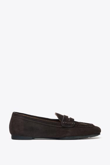 SPLIT SUEDE LOAFERS - Chocolate Brown by Zara - Image 0