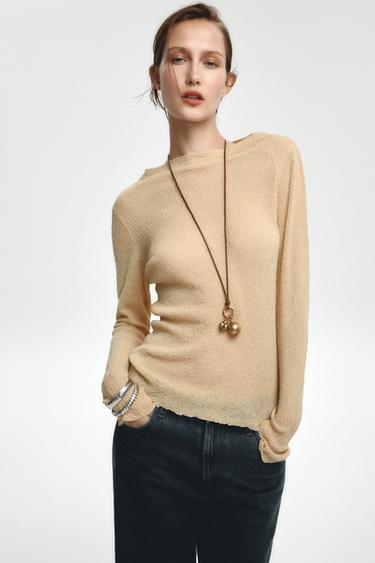 FINE KNIT TOP - Sand by Zara