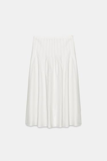 Zara PLEATED MIDI SKIRT - White