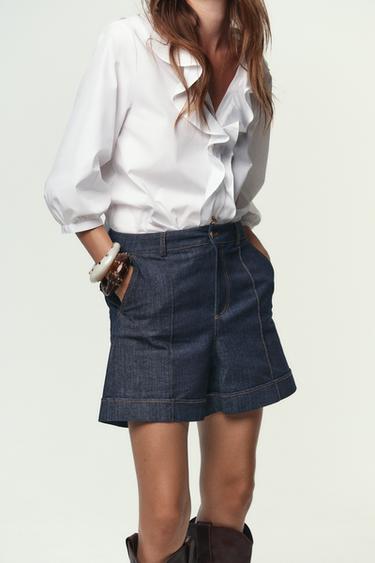 Z1975 HIGH-WAIST DENIM BERMUDA SHORTS - Blue by Zara - Image 3