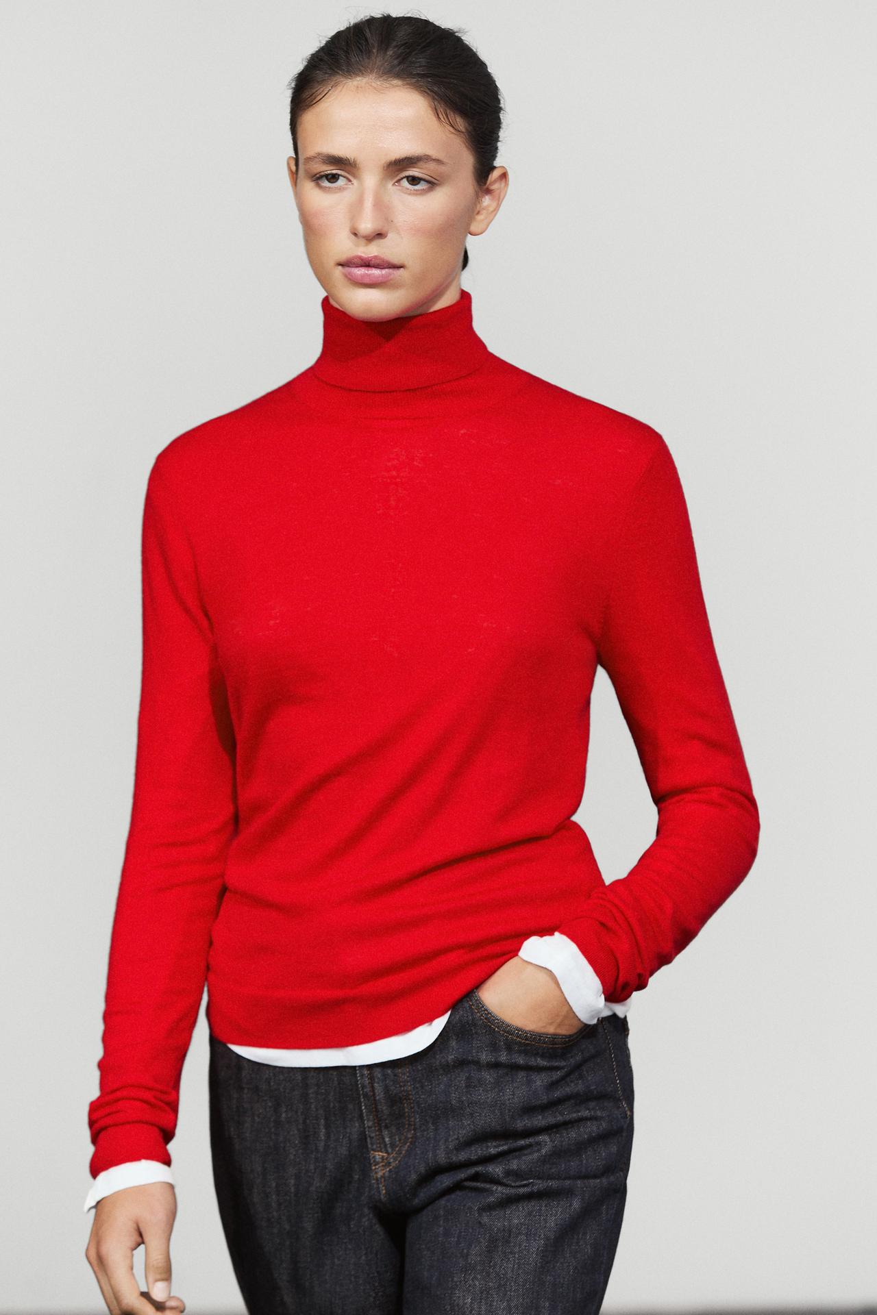 Wool-blend turtleneck knit sweater — Red