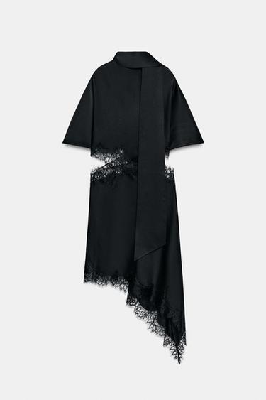 VESTIDO SATINADO ENCAJE ZW COLLECTION - Negro de Zara - Imagen 0