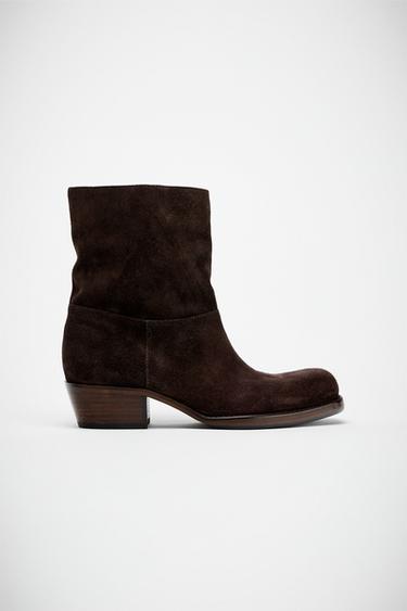 STIVALETTO CON TACCO IN PELLE SCAMOSCIATA - Marrone di Zara