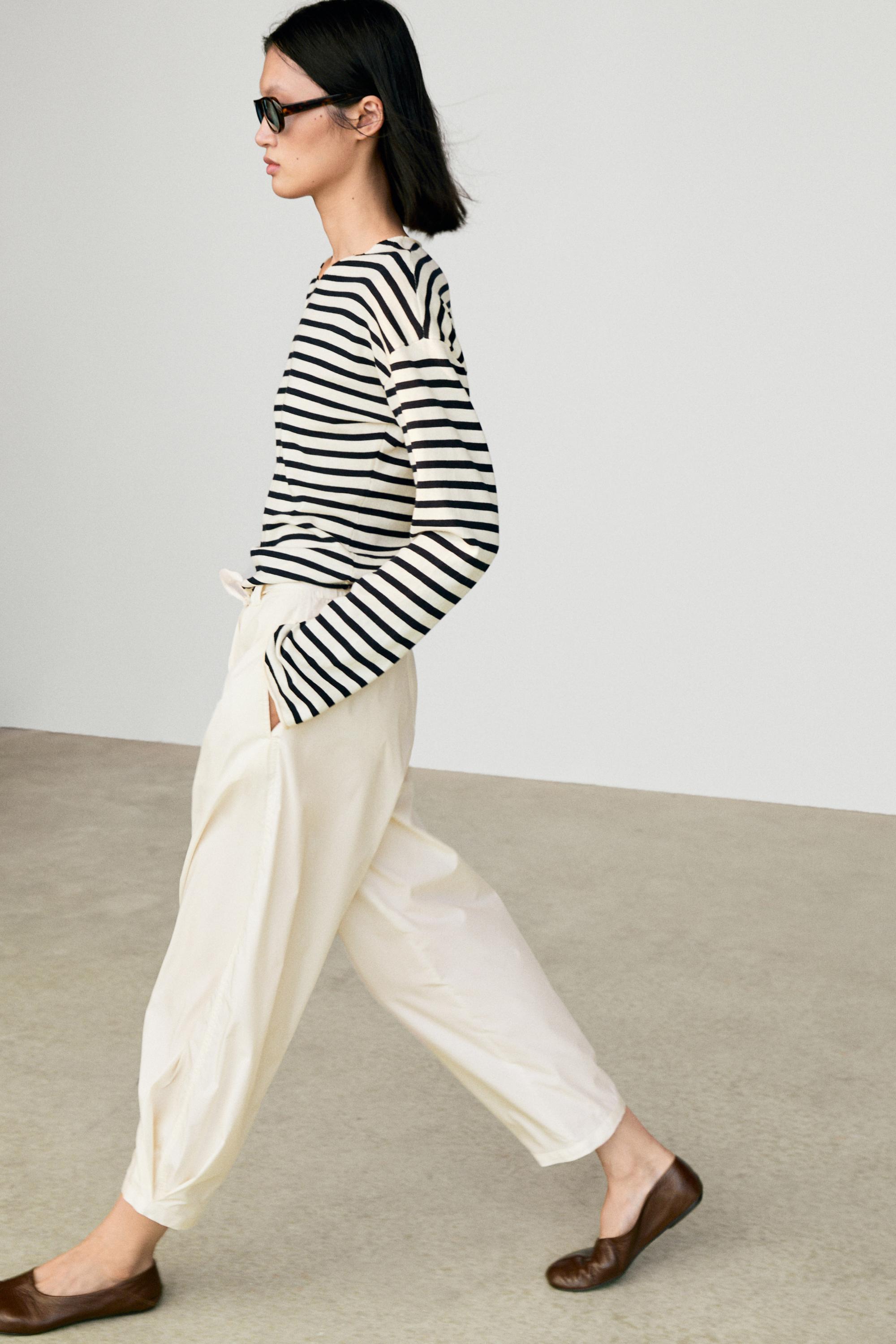 100% cotton long sleeve striped sweater — Navy blue
