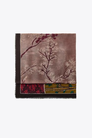 FLORAL PRINT SCARF - camel by Zara