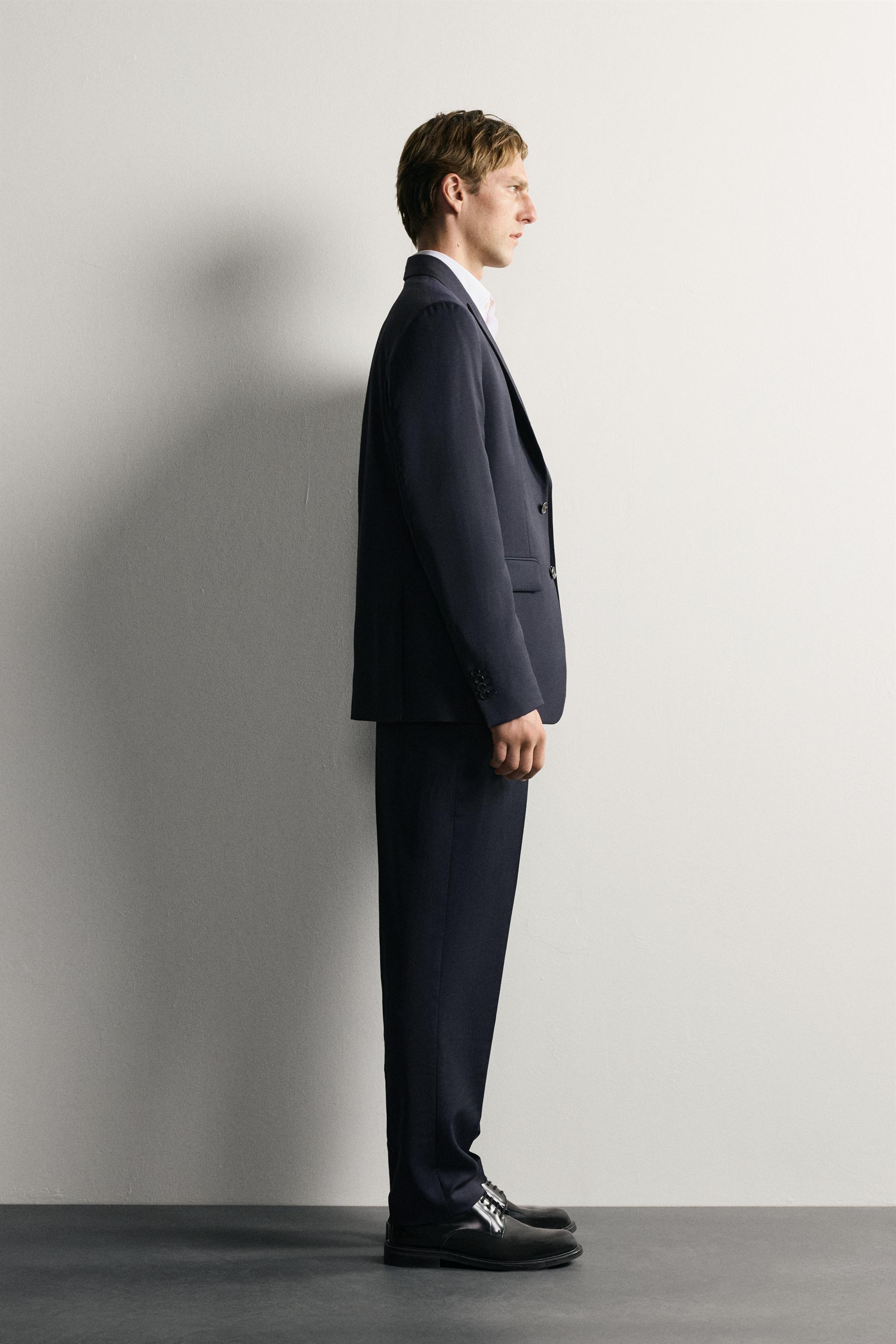100% WOOL PINSTRIPE REGULAR FIT SUIT PANTS