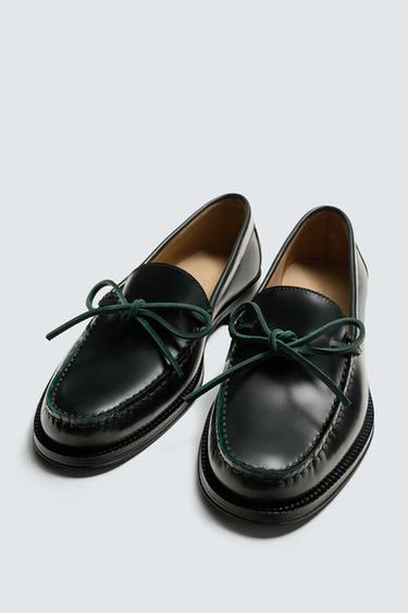 LEATHER BOW LOAFERS - Bottle Green by Zara - Image 4