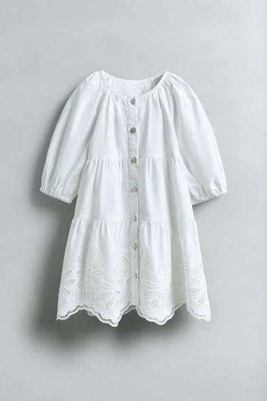 EMBROIDERED FLORAL DRESS - White by Zara - Image 4