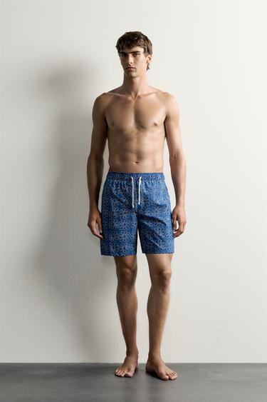 BAÑADOR LARGO ESTAMPADO FLORES - Azulón de Zara - Imagen 0