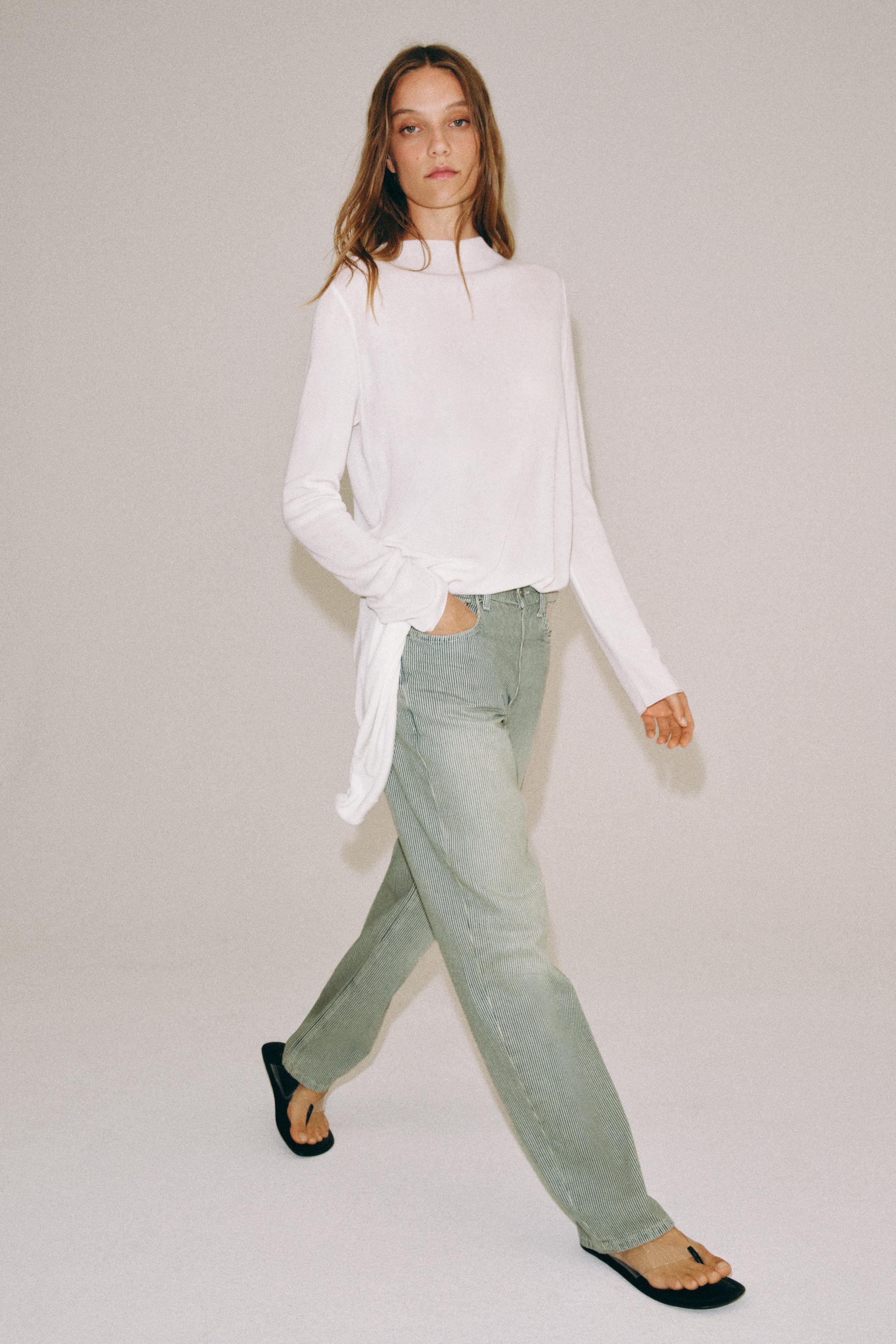 ZW COLLECTION LOW-RISE STRIPED STRAIGHT LEG JEANS