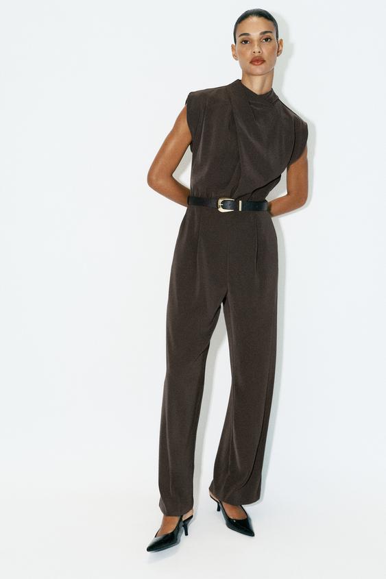 JUMPSUIT WITH BELT - Dark khaki by Zara - Image 0