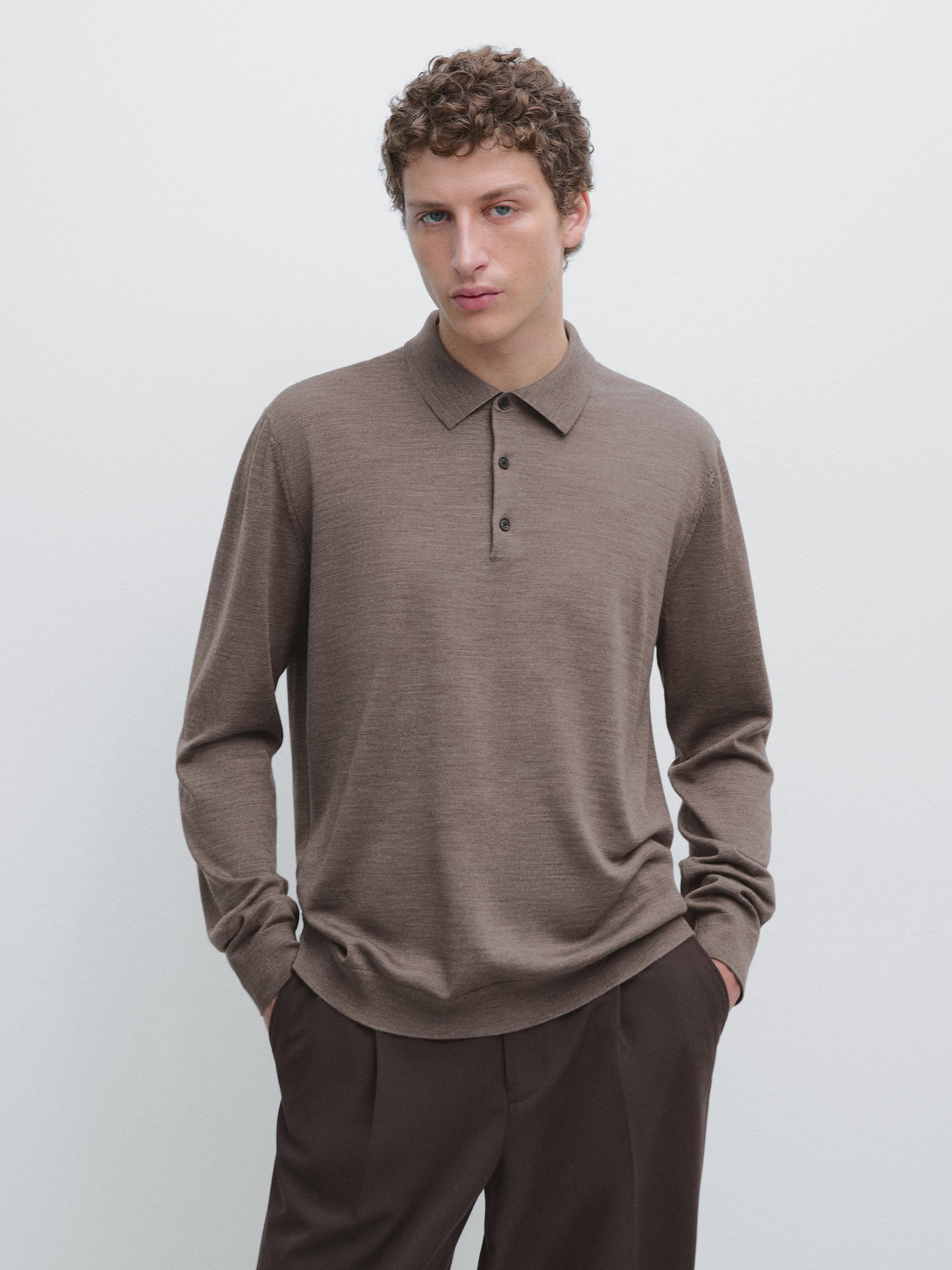 100% wool knit sweater with polo collar