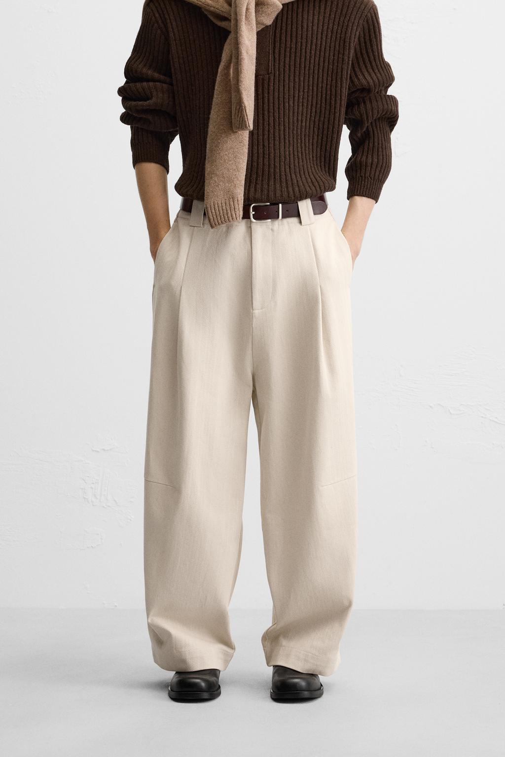 WIDE-LEG HERRINGBONE TROUSERS