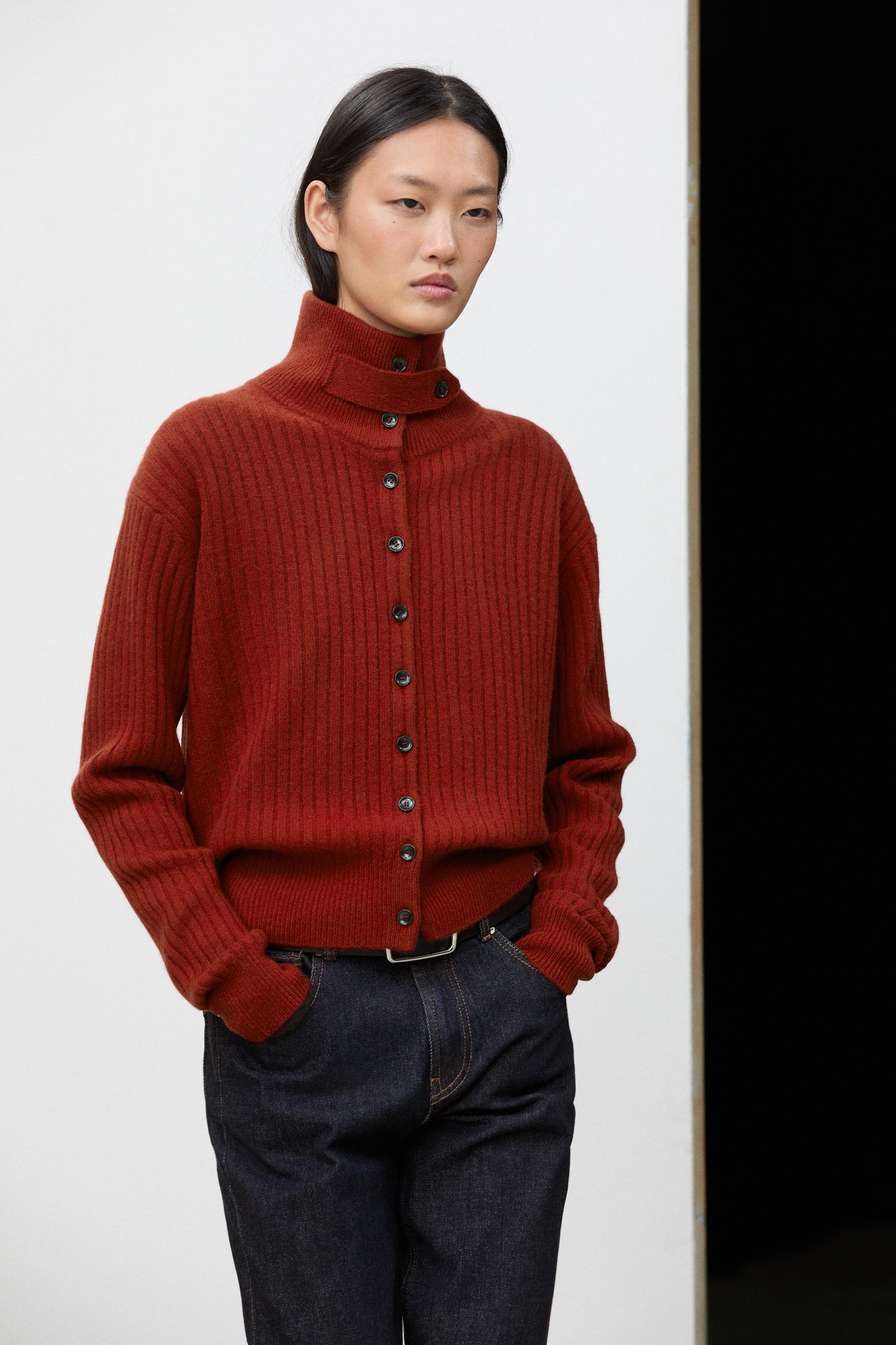 Ribbed knit cardigan with tab detail