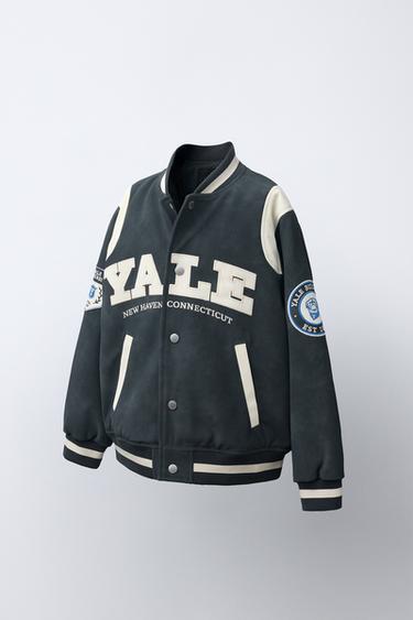 БОМБЕР ИЗ ИСКУССТВЕННОЙ КОЖИ С ПРИНТОМ YALE™ — СИНИЙ от Zara