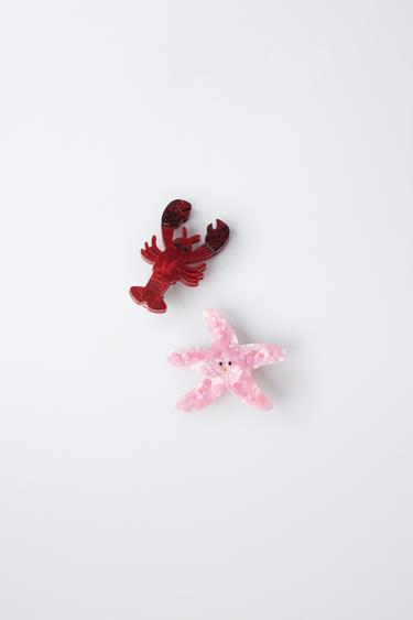 2-PACK OF MARINE ANIMAL HAIR CLIPS - Red by Zara