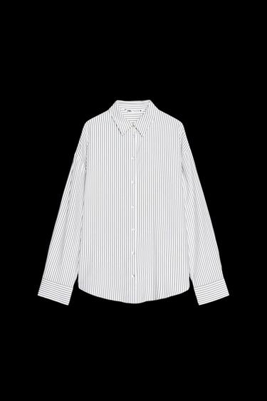 OVERSIZE STRIPED SHIRT - White / Green by Zara