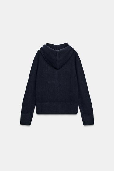 100% WOOL HOODIE - Navy blue by Zara - Image 6