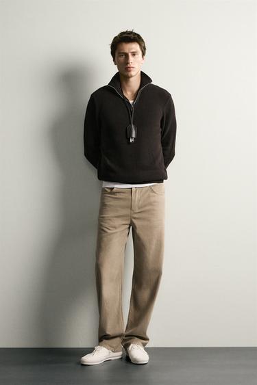 PURL KNIT QUARTER-ZIP JUMPER - Chocolate by Zara