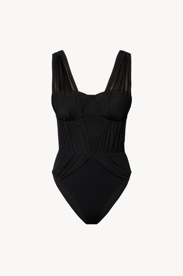 ثوب سباحة بأسلاك وتول - أسود الخاص بـ Zara