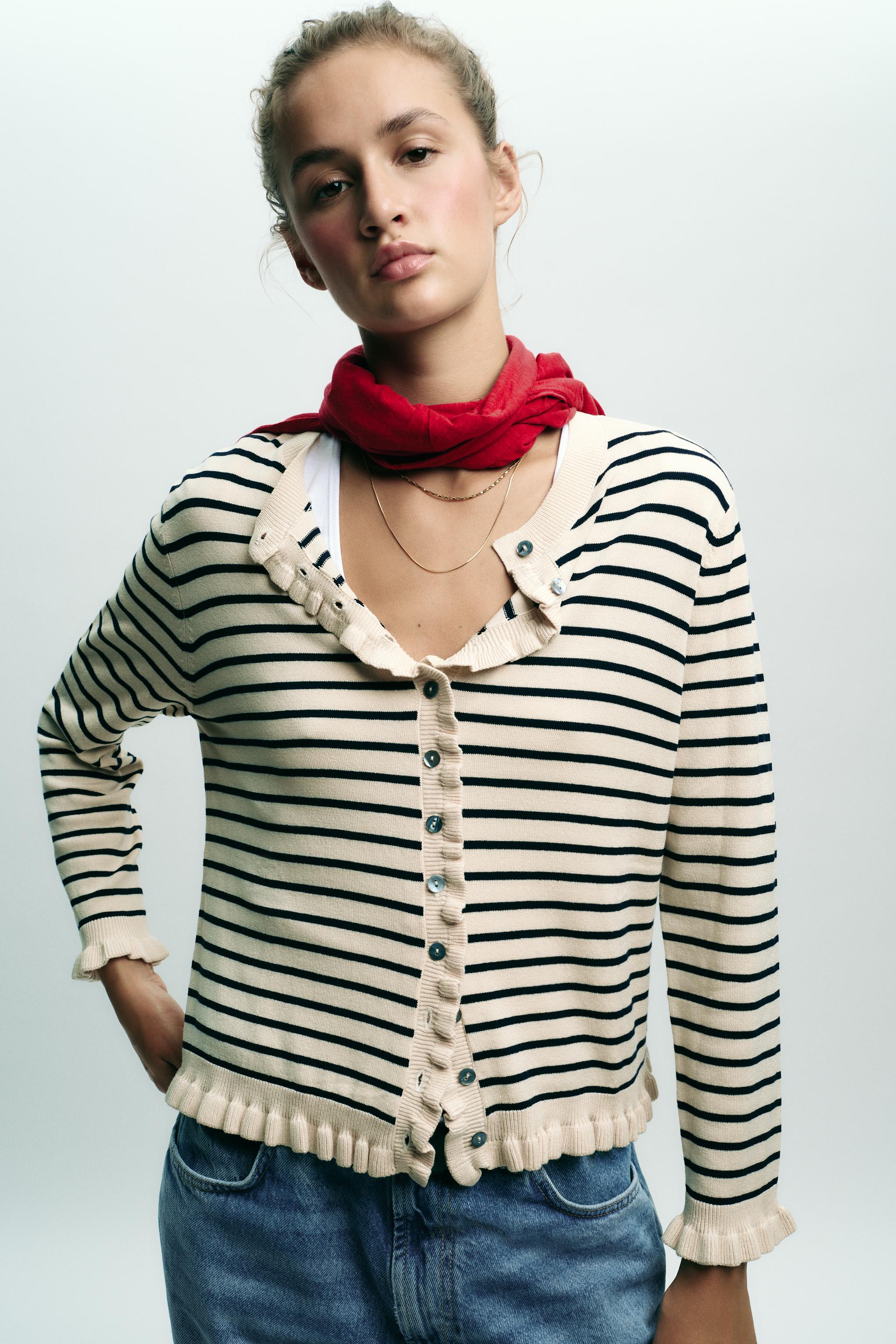 RUFFLED KNIT CARDIGAN - striped | ZARA United States