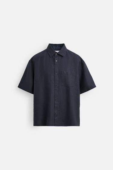 CHEMISE 100 % CHANVRE - Bleu marine foncé de Zara - Image 7