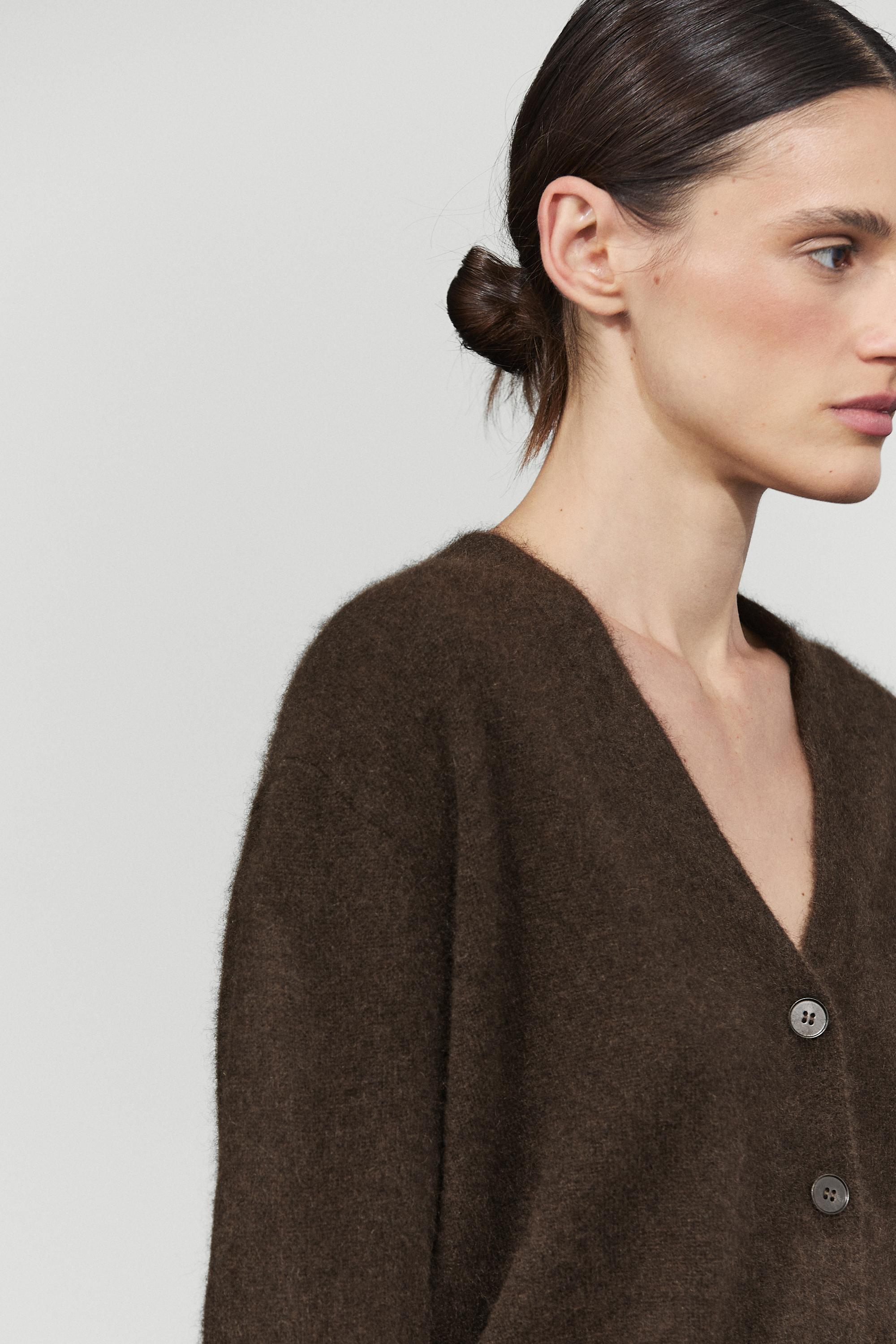 Brushed wool-blend V-neck knit cardigan