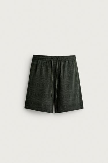 GEOMETRIC JACQUARD REGULAR FIT BERMUDA SHORTS - Green by Zara