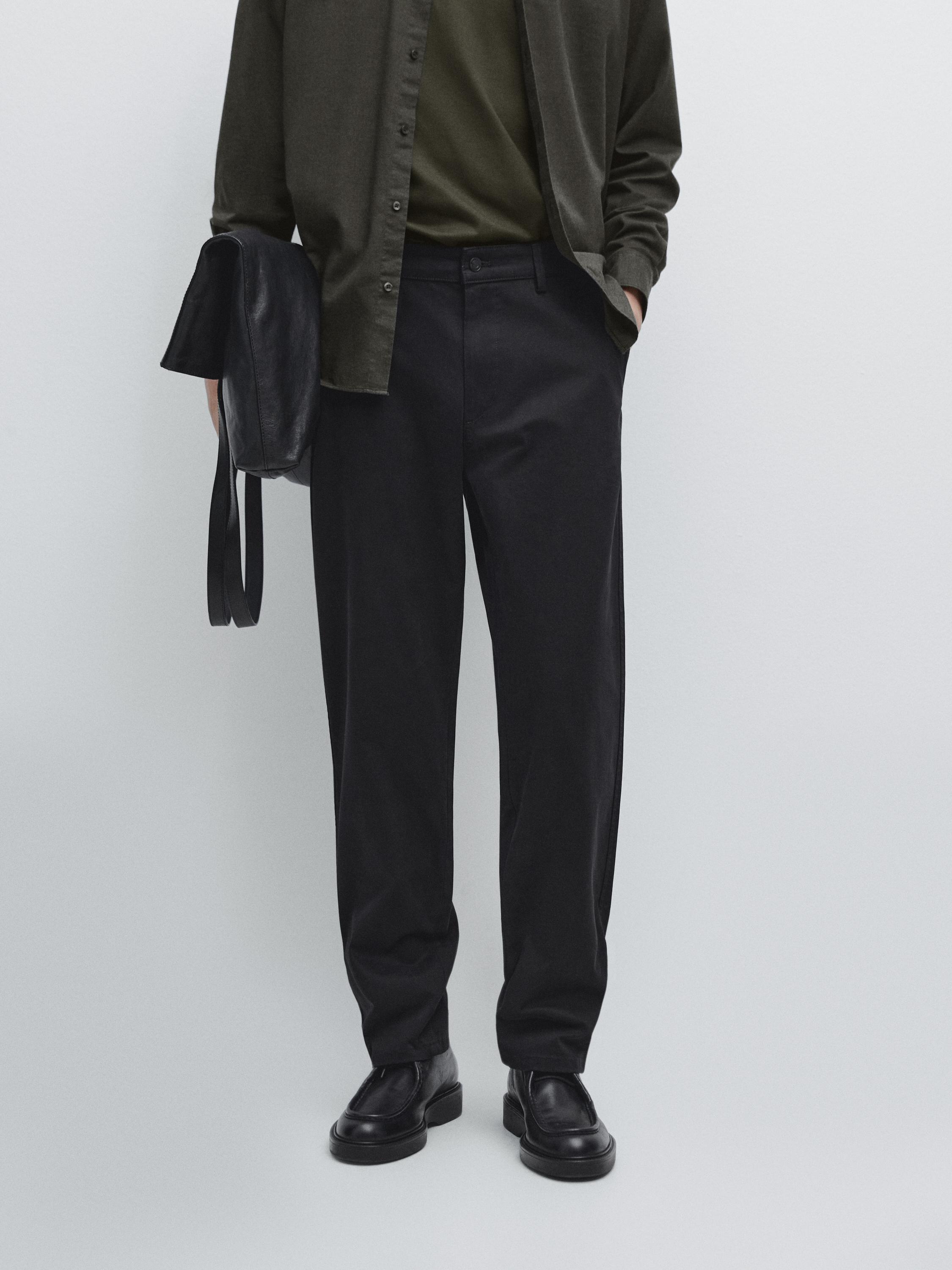 Tapered fit brushed trousers