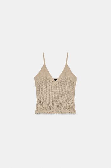 POINTELLE-TOP MIT TRÄGERN - grau-beige von Zara