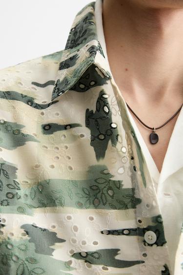 EMBROIDERED CUTWORK PRINT SHIRT - Green by Zara - Image 5