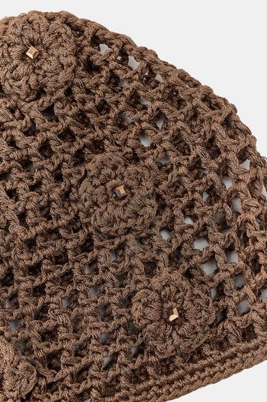 BONNET CALOT CROCHET FLEURS FANTAISIE - Marron foncé de Zara - Image 2