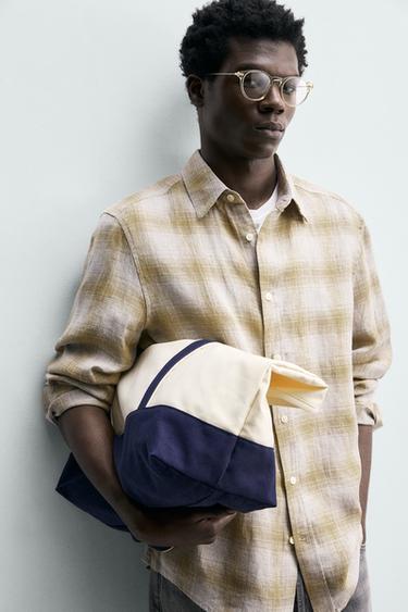 CHEMISE À CARREAUX EN LIN - écru/jaune de Zara - Image 4