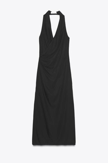 FLOWING DRAPED MIDI DRESS - Black by Zara
